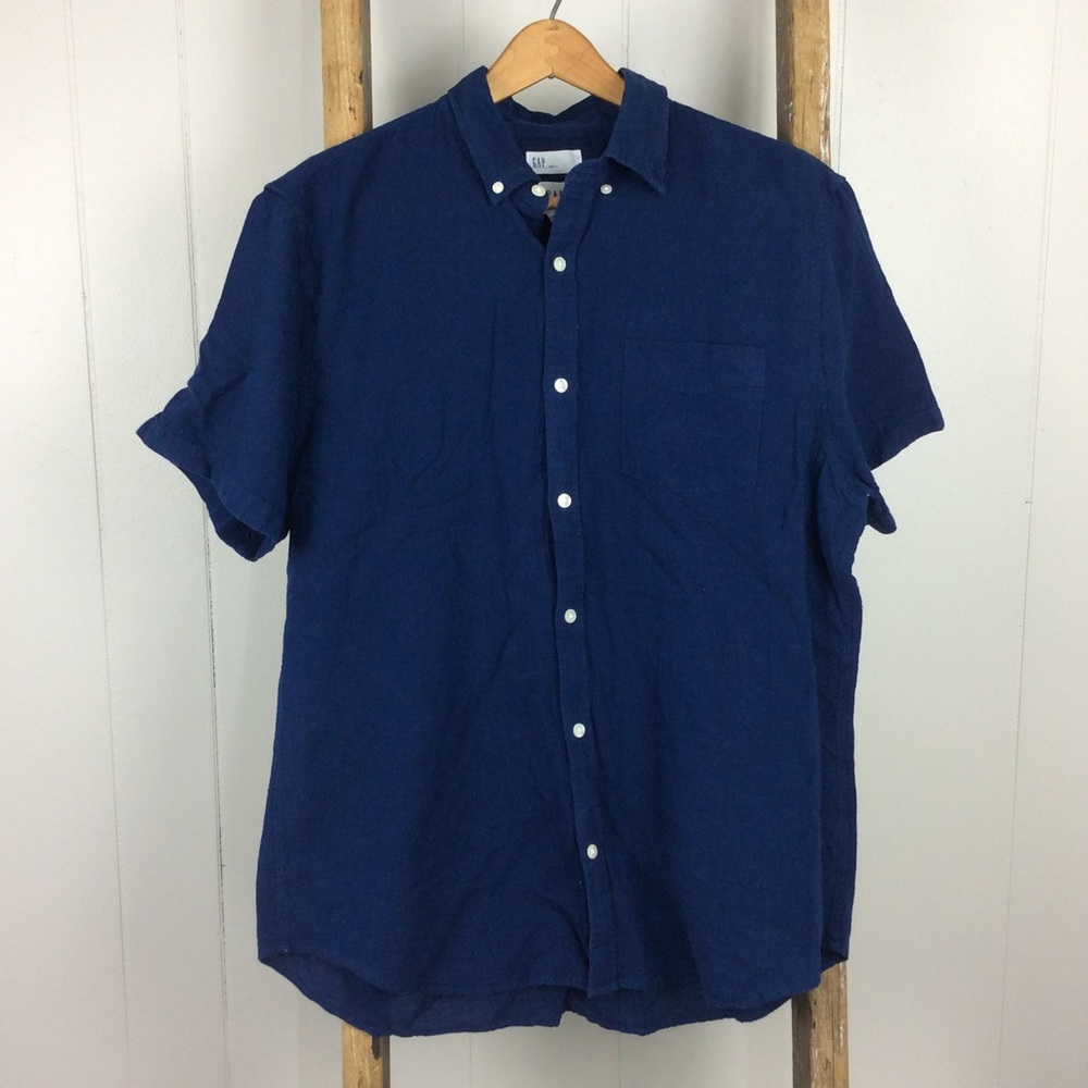 Gap Linen Short Sleeve Button Down Casual Shirt Slim Fit